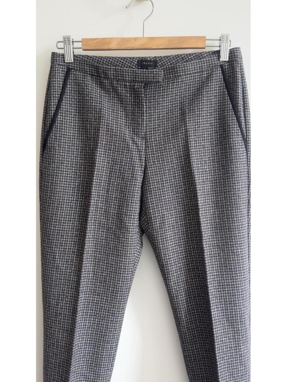 Theory Wool Plaid Ankle Pants Cuffed Trousers Size 2 Gray Brown Tailored - Picture 5 of 9